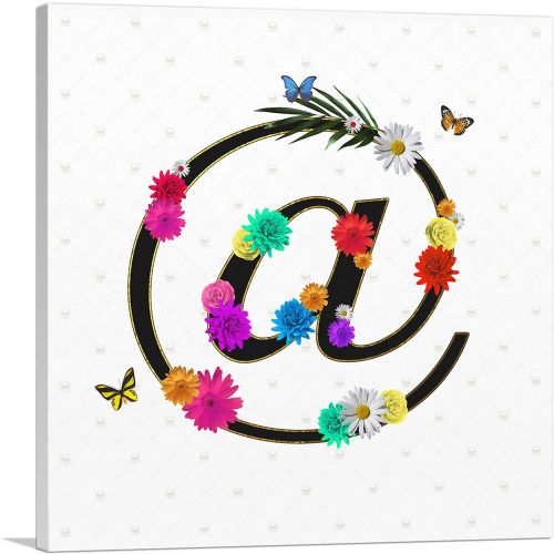 Flower Plant Butterfly Alphabet At Sign Symbol