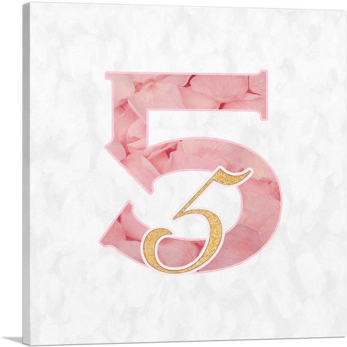 Chic Pink Gold Alphabet Number 5 Five Numeral