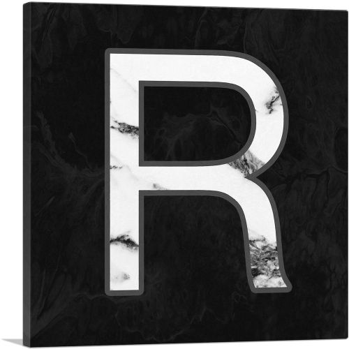 Classy Black White Marble Alphabet Letter R