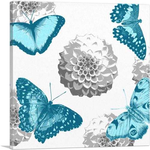 Teal Butterfly Wings Insect White Flowers