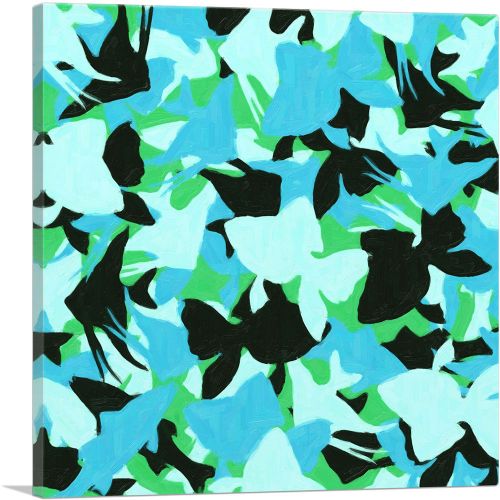 Teal Green Black Camo Camouflage Gold Sea Fish Pattern