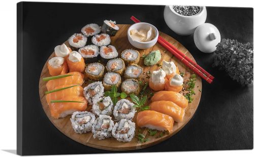Sushi Rolls Maki Nigiri Dish With Chopsticks