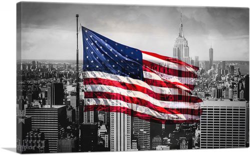 The United States of America Flag NYC New York City Skyline
