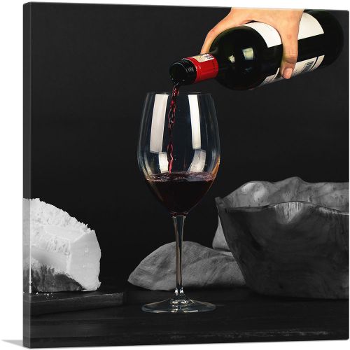 Red Wine Bottle With Glass And Cheese