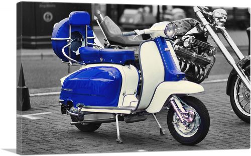 Blue And White Italian Vespa Scooter
