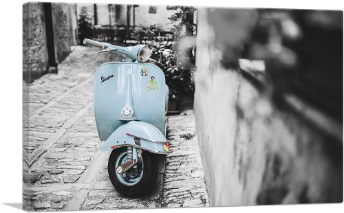 Baby Blue Vespa Scooter In Italy