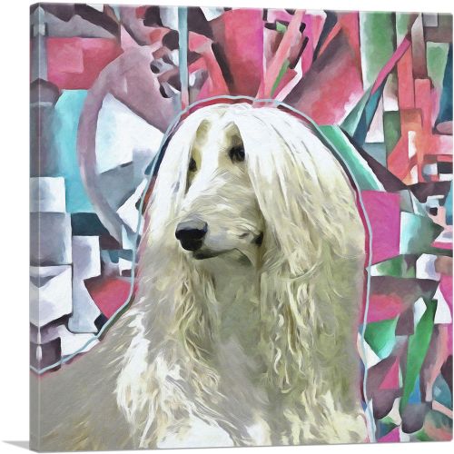 Afghan Hound Dog Breed Pink Green Abstract