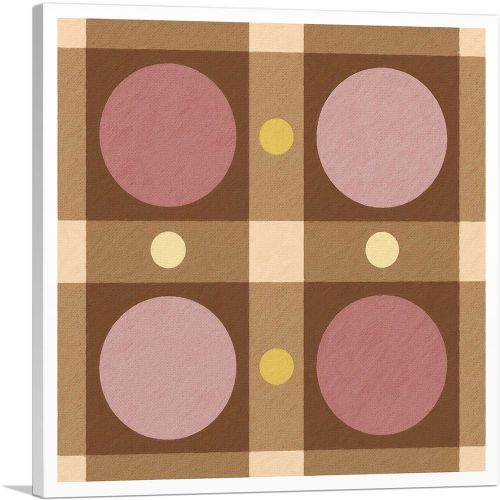 Mid-Century Modern Pale Red Circles in Brown Rectangles