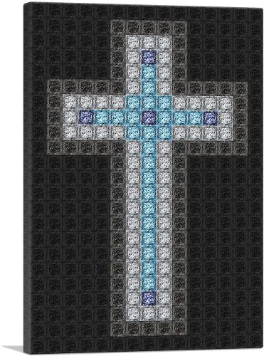 Navy Baby Blue Christian Church Jewel Cross Pixel