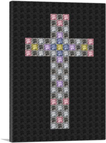 Black Pink Blue Christian Church Jewel Cross Pixel