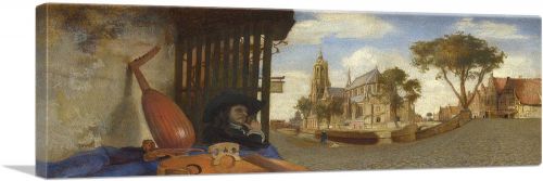 View Of Delft With Musical Instrument Seller's Stall 1652
