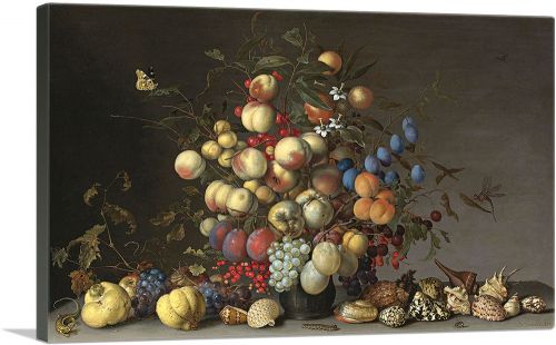 Peaches and Fruits in a Pewter Vase