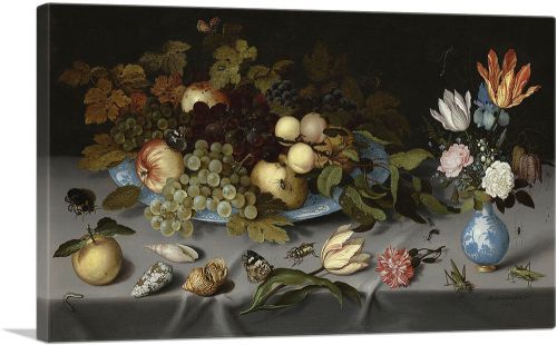 Still Life with Fruit, Blue Vase and Flowers 1621
