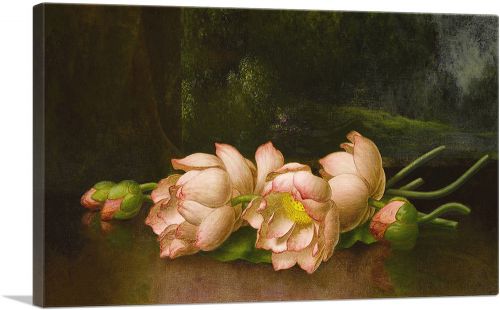 Lotus Flowers with A Landscape Painting in the Background 1900