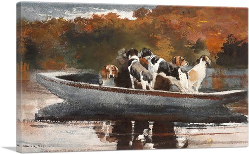 Hunting Dogs in Boat - Waiting for the Start 1889