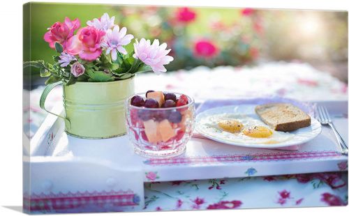 Morning Breakfast with Eggs Fruits and Flowers Restaurant Decor