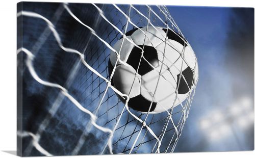 Soccer Ball Scores in Goal Net