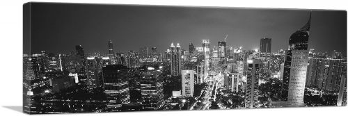 Jakarta Indonesia Black and White Skyline Panoramic