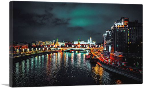 City Lights on the River in Moscow Russia
