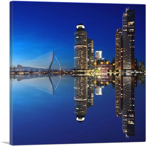 Rotterdam Netherlands Reflective Blue Skyline Square