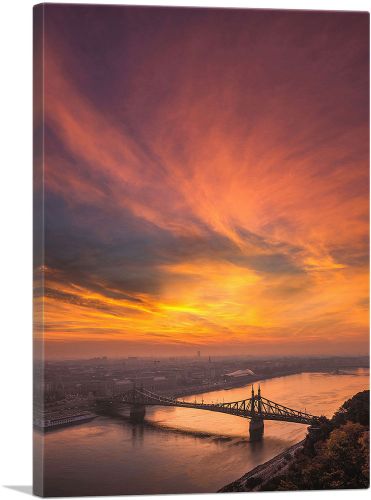 Budapest Orange Sunset Chain Bridge
