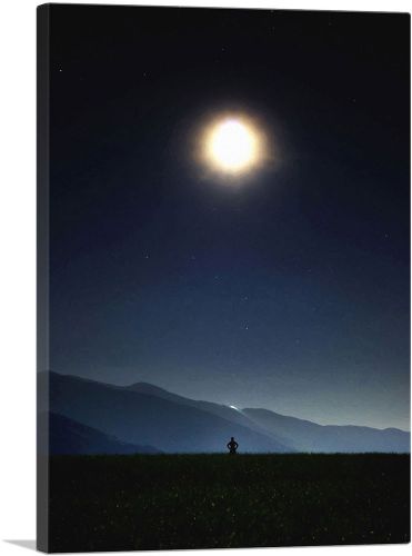 Man Standing Looking at Bright Moon in the Night