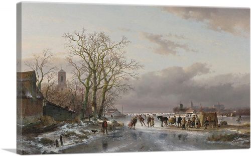 Numerous Skaters Horse-Sledge By a Refreshment Stall 1857