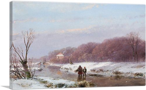 A Winter Landscape With Wood Gatherers On The Ice