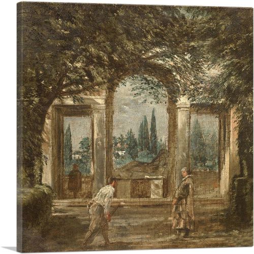 View Gardens At Villa Medici Rome With Statue Ariadne 1630