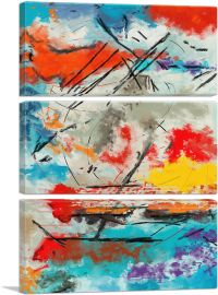 Abstract Teal Orange Yellow-3-Panels-60x40x1.5 Thick