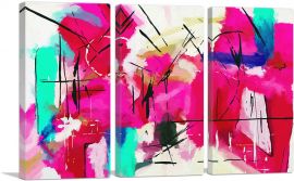 Abstract Pink Red Green-3-Panels-90x60x1.5 Thick