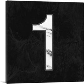 Classy Black White Marble Alphabet Number 1 One Numeral-1-Panel-12x12x1.5 Thick