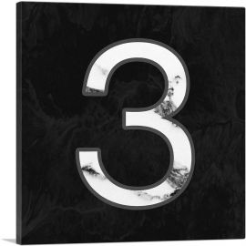 Classy Black White Marble Alphabet Number 3 Three Numeral-1-Panel-26x26x.75 Thick