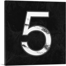 Classy Black White Marble Alphabet Number 5 Five Numeral-1-Panel-18x18x1.5 Thick