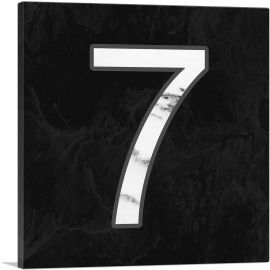 Classy Black White Marble Alphabet Number 7 Seven Numeral-1-Panel-36x36x1.5 Thick