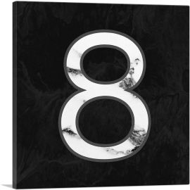 Classy Black White Marble Alphabet Number 8 Eight Numeral-1-Panel-12x12x1.5 Thick