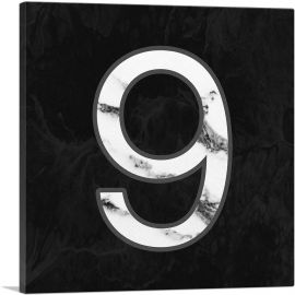 Classy Black White Marble Alphabet Number 9 Nine Numeral-1-Panel-12x12x1.5 Thick