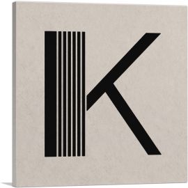 Beige Black Line Alphabet Letter K-1-Panel-12x12x1.5 Thick