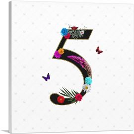Flower Plant Butterfly Alphabet  Number 5 Five Numeral-1-Panel-26x26x.75 Thick