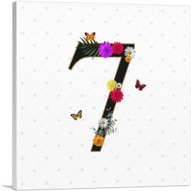 Flower Plant Butterfly Alphabet  Number 7 Seven Numeral-1-Panel-26x26x.75 Thick