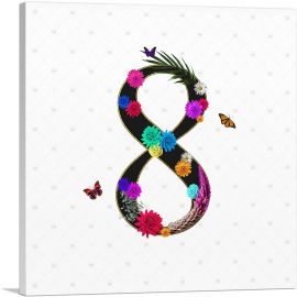 Flower Plant Butterfly Alphabet  Number 8 Eight Numeral-1-Panel-12x12x1.5 Thick