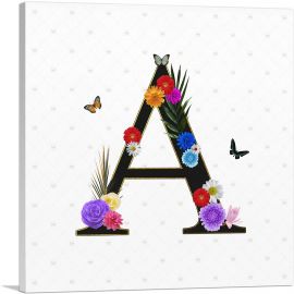 Flower Plant Butterfly Alphabet Letter A-1-Panel-12x12x1.5 Thick