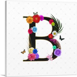 Flower Plant Butterfly Alphabet Letter B-1-Panel-36x36x1.5 Thick