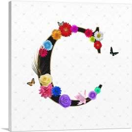 Flower Plant Butterfly Alphabet Letter C-1-Panel-26x26x.75 Thick