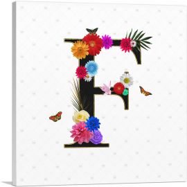 Flower Plant Butterfly Alphabet Letter F-1-Panel-12x12x1.5 Thick
