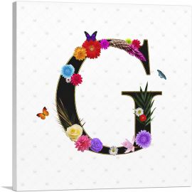 Flower Plant Butterfly Alphabet Letter G-1-Panel-36x36x1.5 Thick