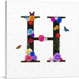 Flower Plant Butterfly Alphabet Letter H-1-Panel-18x18x1.5 Thick