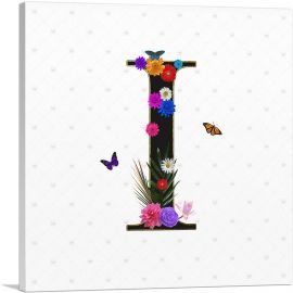 Flower Plant Butterfly Alphabet Letter I-1-Panel-26x26x.75 Thick