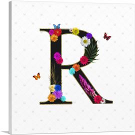 Flower Plant Butterfly Alphabet Letter R-1-Panel-36x36x1.5 Thick