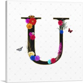 Flower Plant Butterfly Alphabet Letter U-1-Panel-36x36x1.5 Thick